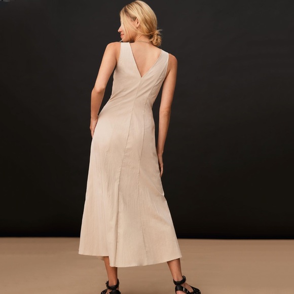 NWT Anthropologie Sleeveless V-Neck A Line Midi Dress Tan - Picture 3 of 7